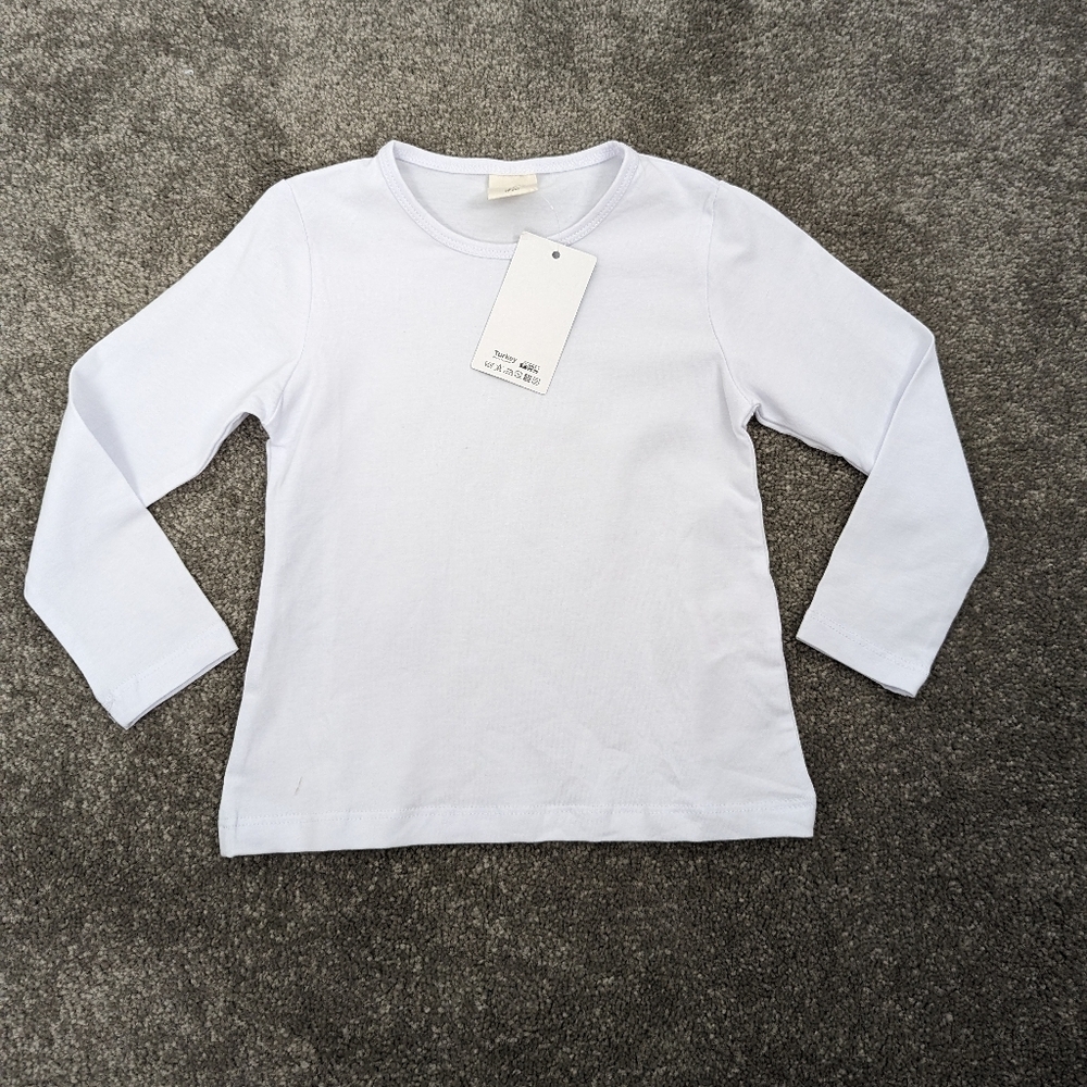 Lilax Basic Long Sleeve White Tee Baby Girl 2T Cotton Blend Crew Neck